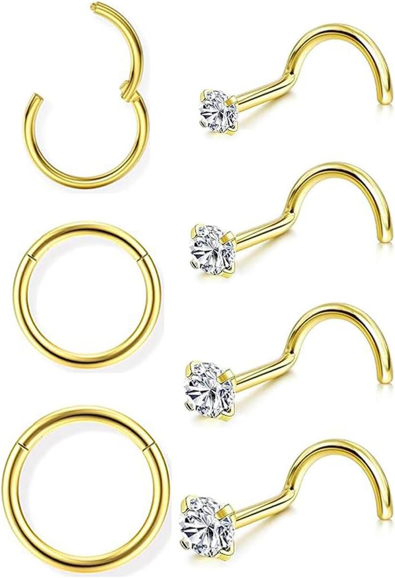 Incaton 20G Stainless Steel Nose Rings for Women Nose Rings Hoops L Shaped Nose Studs Screw Nose Piercing Jewelry for Women Men Silver Rose Gold Black Rainbow - Image 1